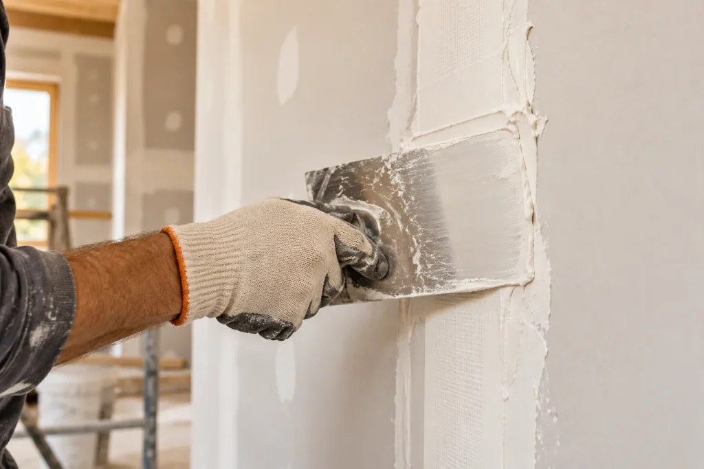 Imagem ilustrativa de aplicação de massa em junta de drywall