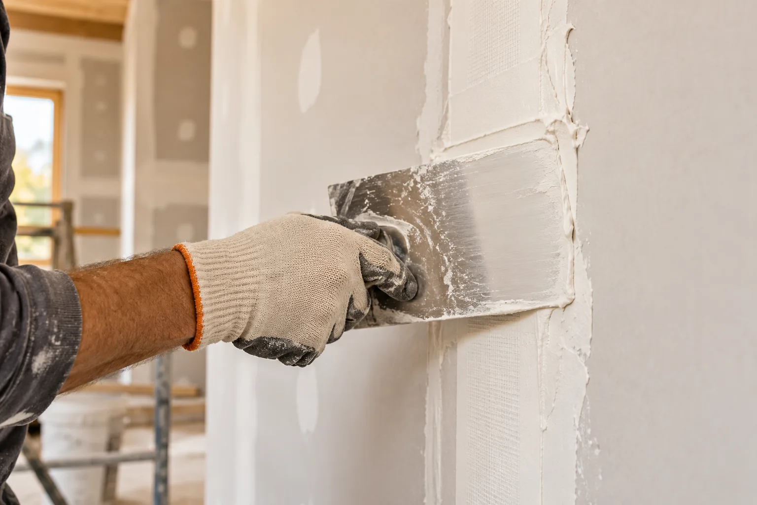 Imagem ilustrativa de aplicação de massa em junta de drywall